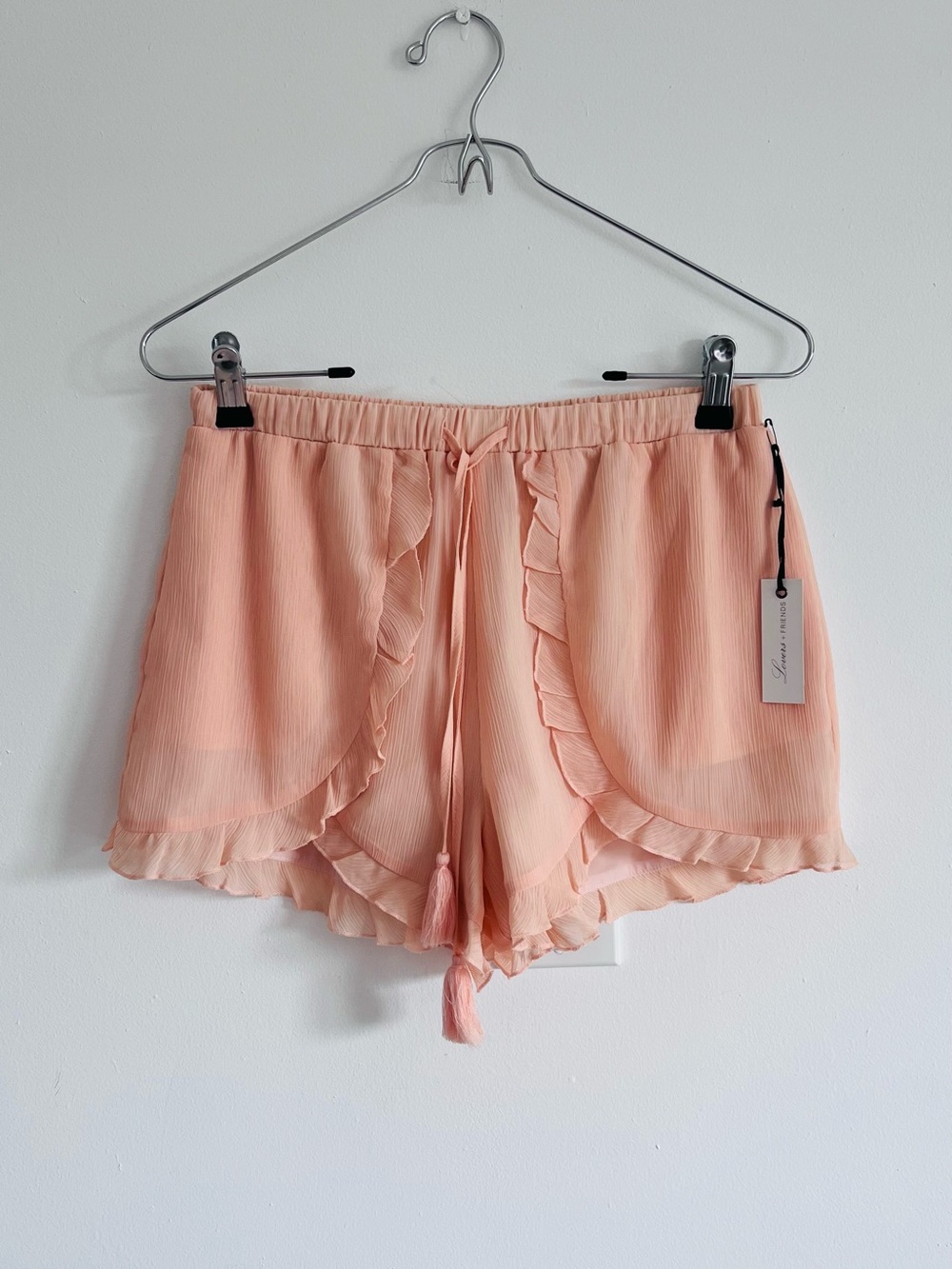 Lovers + Friends Peach Ruffle Tie-Front High Waist Shorts